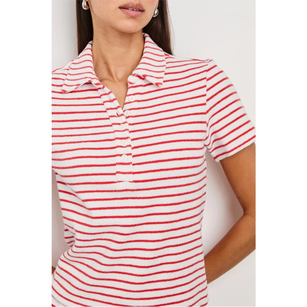 Rails Naveli Short Sleeve Collared Court Polo Shirt Cherry Stripe